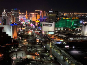 The Las Vegas Strip looks pretty awesome from the Foundation Room rooftop lounge of the Mandalay Bay.